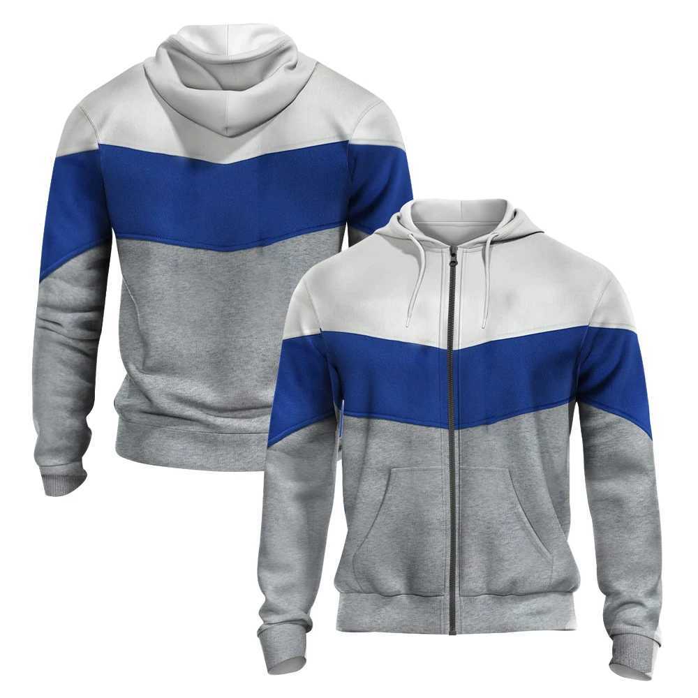 White Blue and Grey Stripes 3D Printed Autumn/winter Zipper Hoodie Mens Retro Street Sport Zipper Hoodie Fashion Hoodie Plus M240909