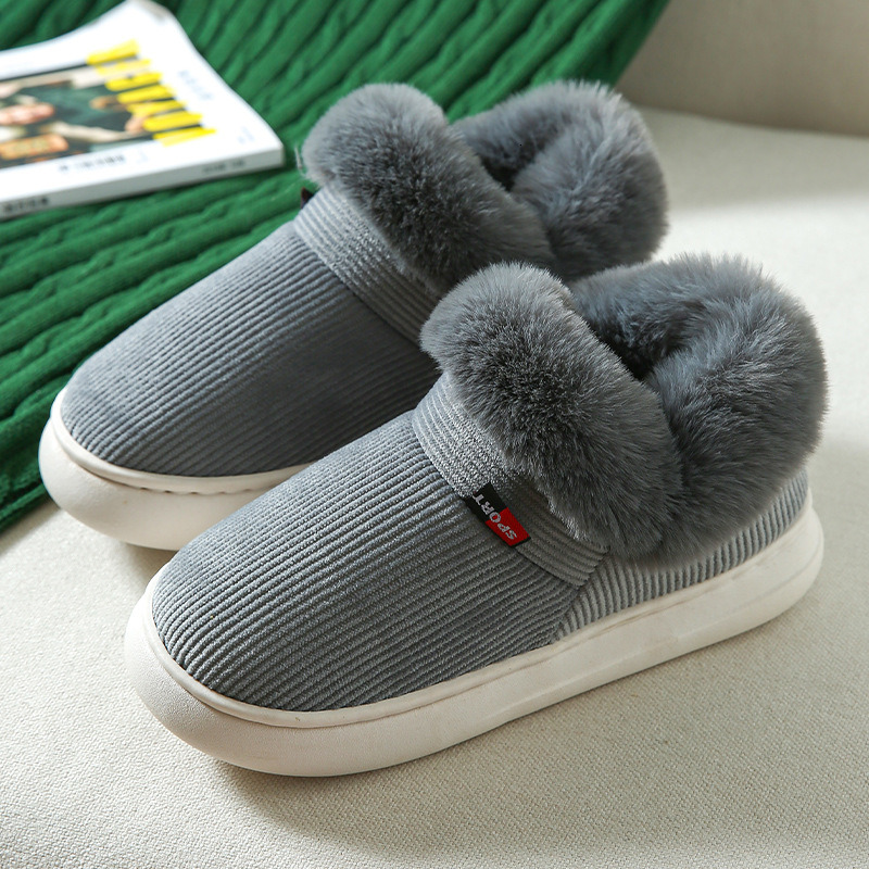 Kidmi Winter Casual House Men 2024 Outdoor Warm Cotton Shoes For Women Indoor Plush Padded Slippers Female
