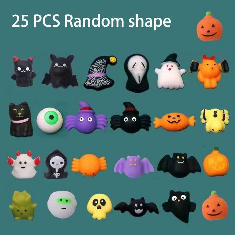 25PCS Halloween Squishies Mochi Animal Squishy For Kids Antistress Ball Squeeze Party Favors Stress Relief Toys Gift Blind Box Toys