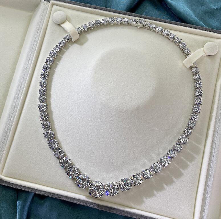 Moissanite Tennis Pendant Necklace: Sterg Sier, White, Full Gemstones, Bridal Jewelry