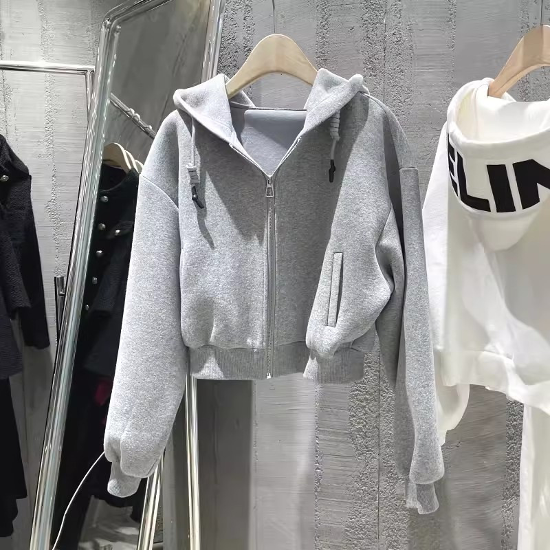 Women's Hoodies & Sweatshirts Designer Elastic Cuff Women Jacket Loose Short Hoodie Letter Print Zip Hooded