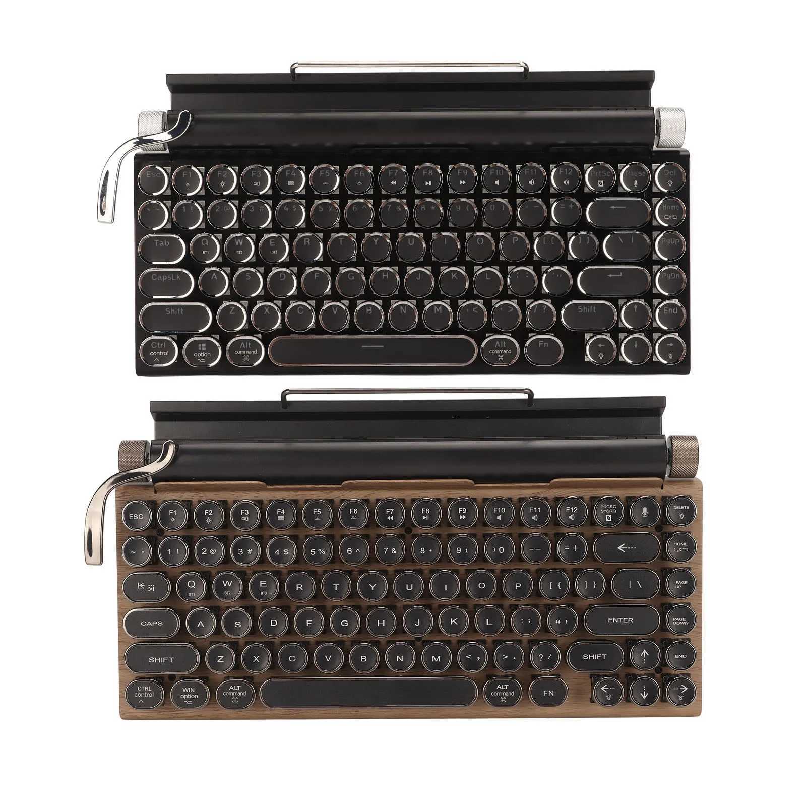 Keyboards Typewriter Keyboard 83 Keys Vintage Wireless Mechanical Keyboard with Metal Round Blue Switch Mechanical Keyboard y240910