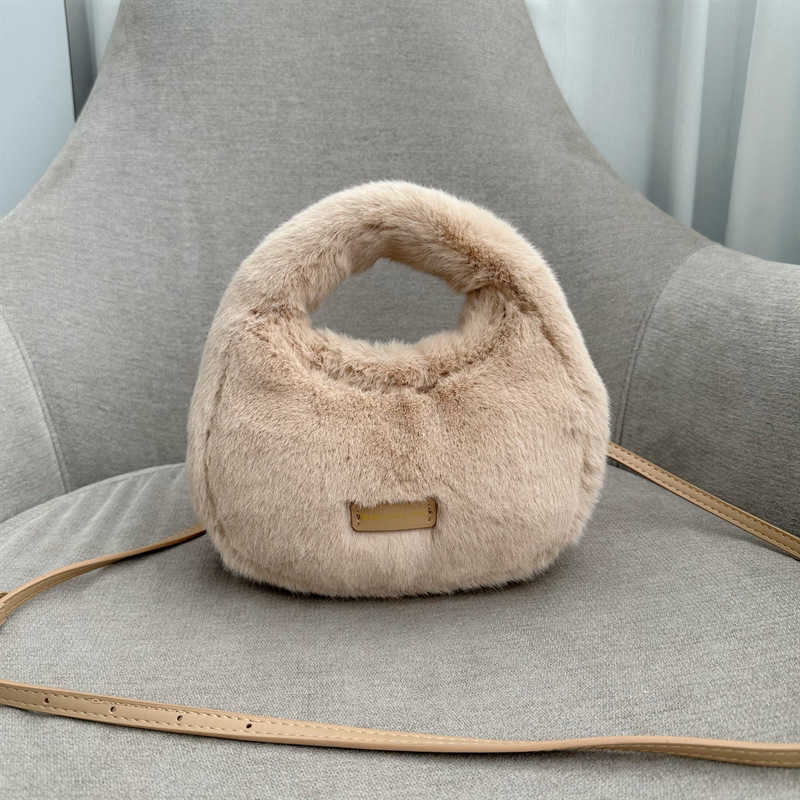 CMM Autumn winter plush handbag imitation mink fur women's small round bag shoulder strap crossbody bags dumpling bag 240915