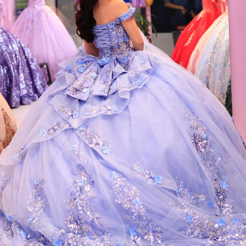 Light Lavender Sparkly Princess Quinceanera Dresses 2024 Off Shoulder Applique Lace Beads Tull Corset Gillter vestido de 15 Sweet 16 Dress
