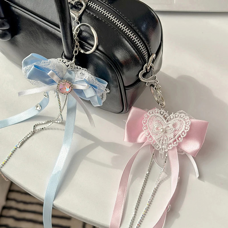 Korean lace bow keychain Kawaii sweet butterfly strap keychain girl bag pendant backpack charm friend gift ww 240914