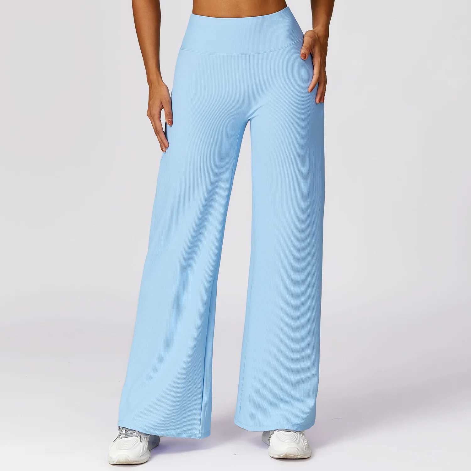 Ribbed Flared Pants High Waisted Casual Pants for Womens Straight Leg Wide Leg Pants Quick Drying Loose Fitting Sports Pants M240910