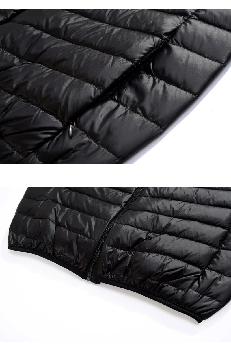 Winter mens ultra-thin down jacket white duck down hooded jacket long sleeved warm jacket Parka portable jacket model 240909