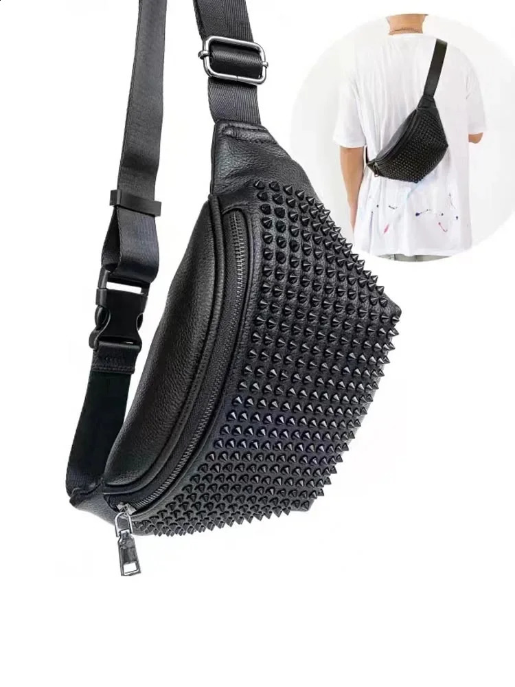 Guangzhou High Quality Y2K Punk Style Rivet Fanny Bag Waist Purse Black Chest Bag For Men Women 240910