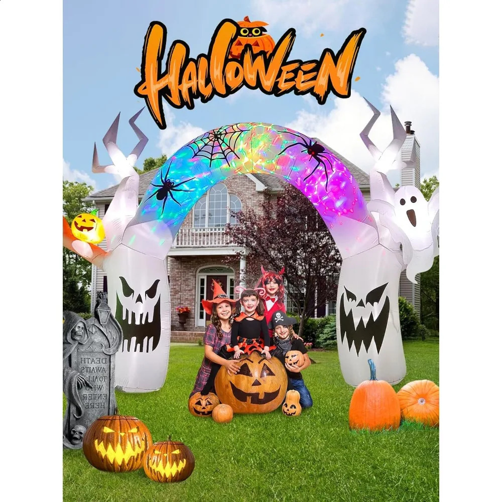17FT Halloween Inflatable Decoration Colorful Pumpkin Ghost Decorations with Build-in LEDs for Party IndoorHalloween Decor 240906
