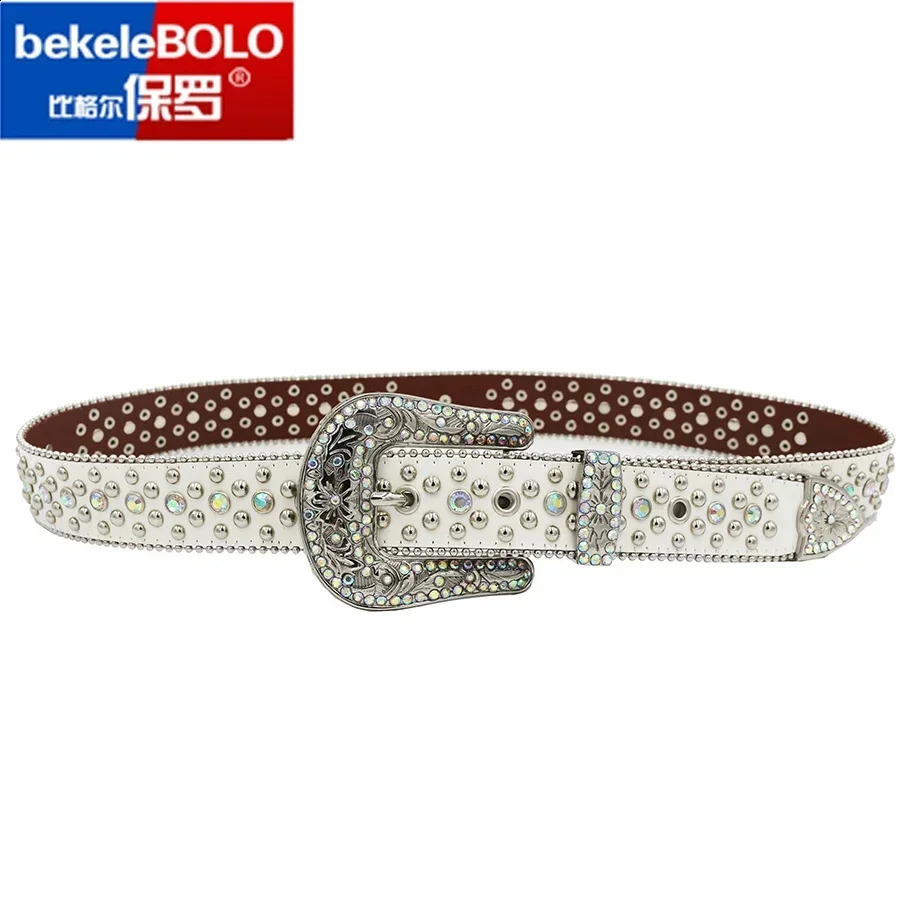 Punk Rhinestone Womens Belt High Quality River er Jeans Cowboy Girls Western Sinto Belt 240909