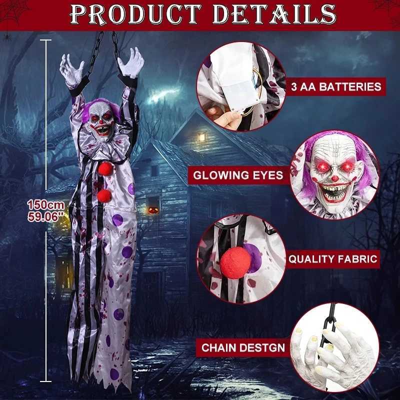 Halloween Animatronics Decoration Hanging Clown Nurse Voice Control Electric Outdoor Scary Clearance Horror Haunted House PropsX240910