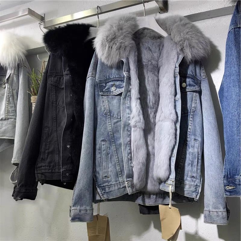 Denim Coats Plush Cotton Jacket Loose Korean Style Fashion Jacket 2024 Autumn Winter Thick Fur Warm Comfortable Women Overwear