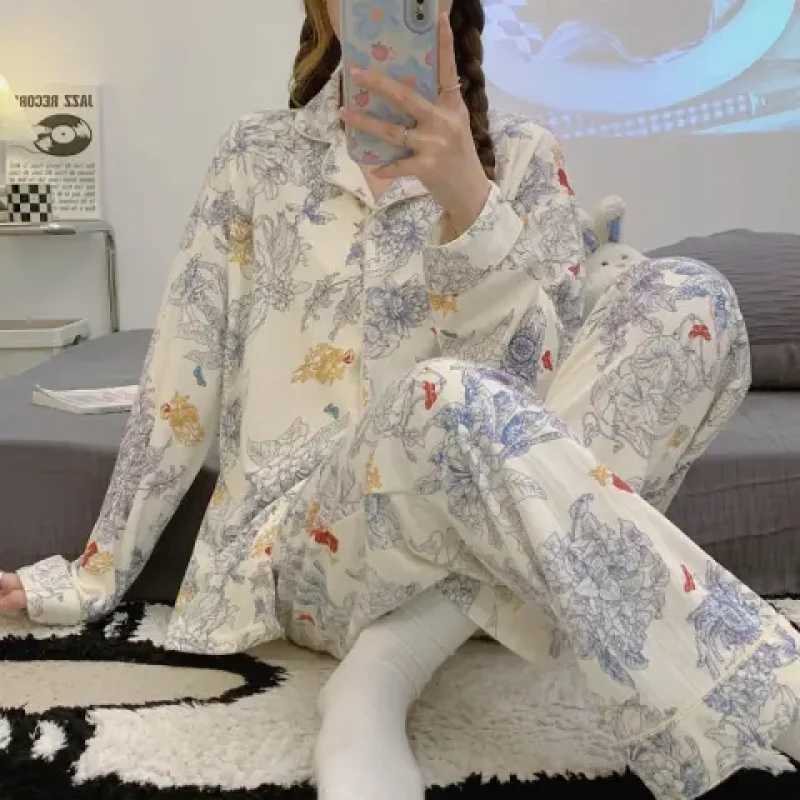 French Romantic Elegant Y2k Womens Autumn Pajamas Sweet Aesthetics Lazy Bubble Cotton Sleepwear 2024 New Fashion Lady LoungesX240910