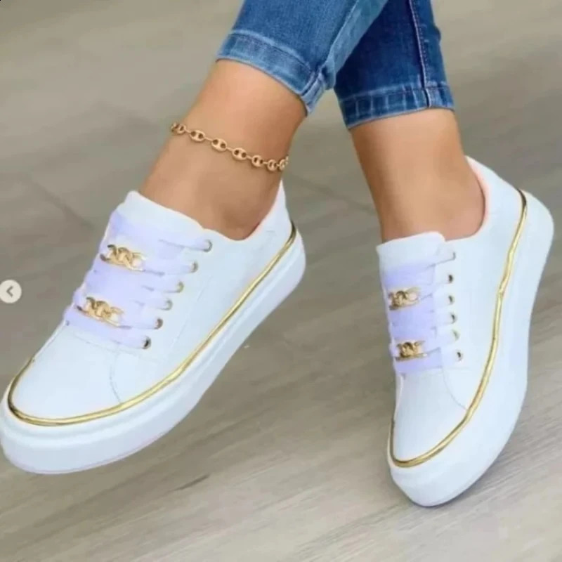 Womens platform shoes round toe lace flat sports shoes fashionable leather casual womens vulcanized shoes Plus size 36-42 241008