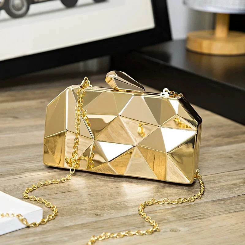 Golden Acrylic Box Geometric Night Bag Clutch Agent Chain Womens Party Shoulder WeddingDateParty 240910