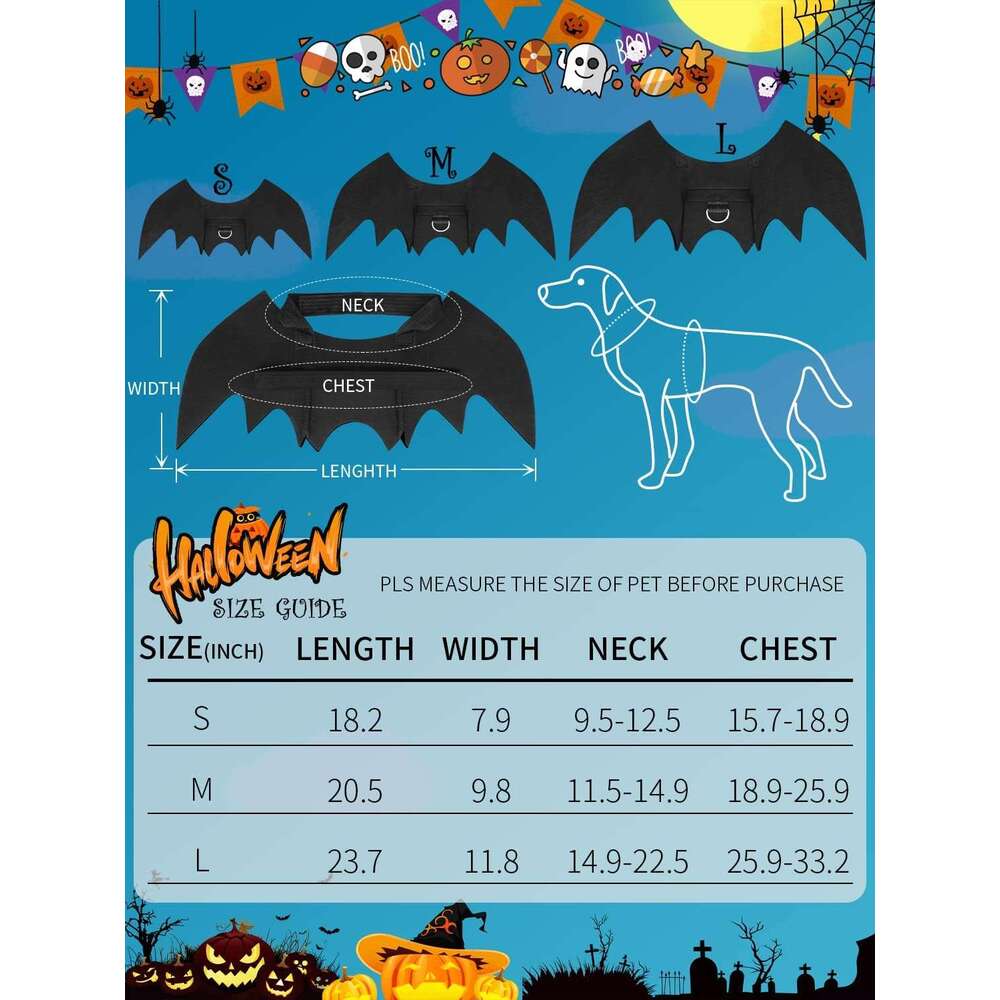 Bat Costume, Cosplay Party Dress Up Large Dog Black Halloween Little Wings Pet Costume Both small dogs cats are suitable