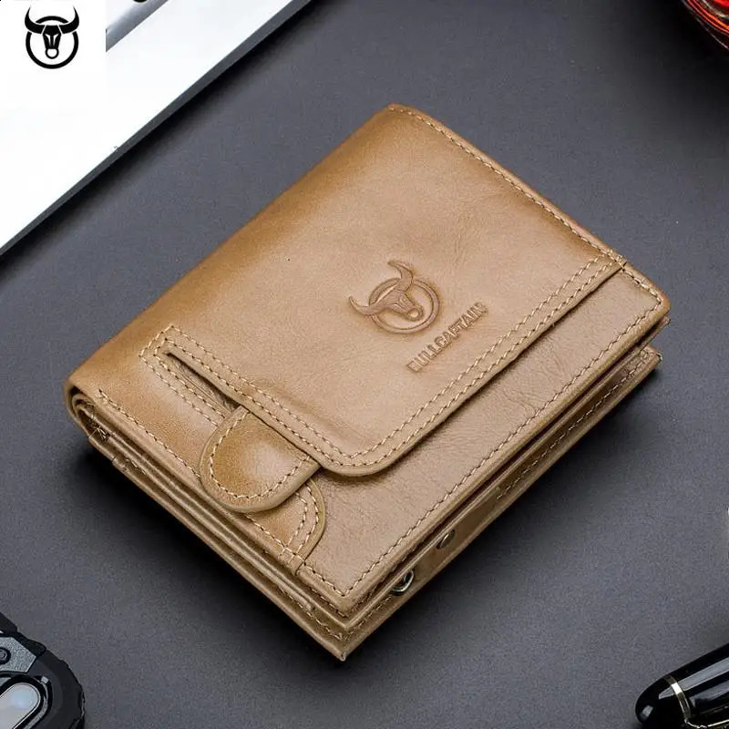 Bullcaptain Mens Wallet Genuine Leather Retro n Zipper Coin Pocket Card Holder y Money Bag JYB001 240910