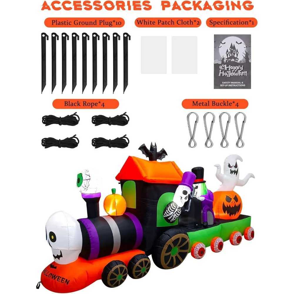 Halloween inflatable decoration blowing skeleton riding train ghost pumpkin with terrifying sounds built-in lights 13 feetX240910
