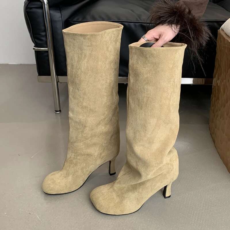 Winter Street Style Round Toe Knee-High Women Boots Punk Thin High Heels Shoes Female Long Booties Atos De Mujer