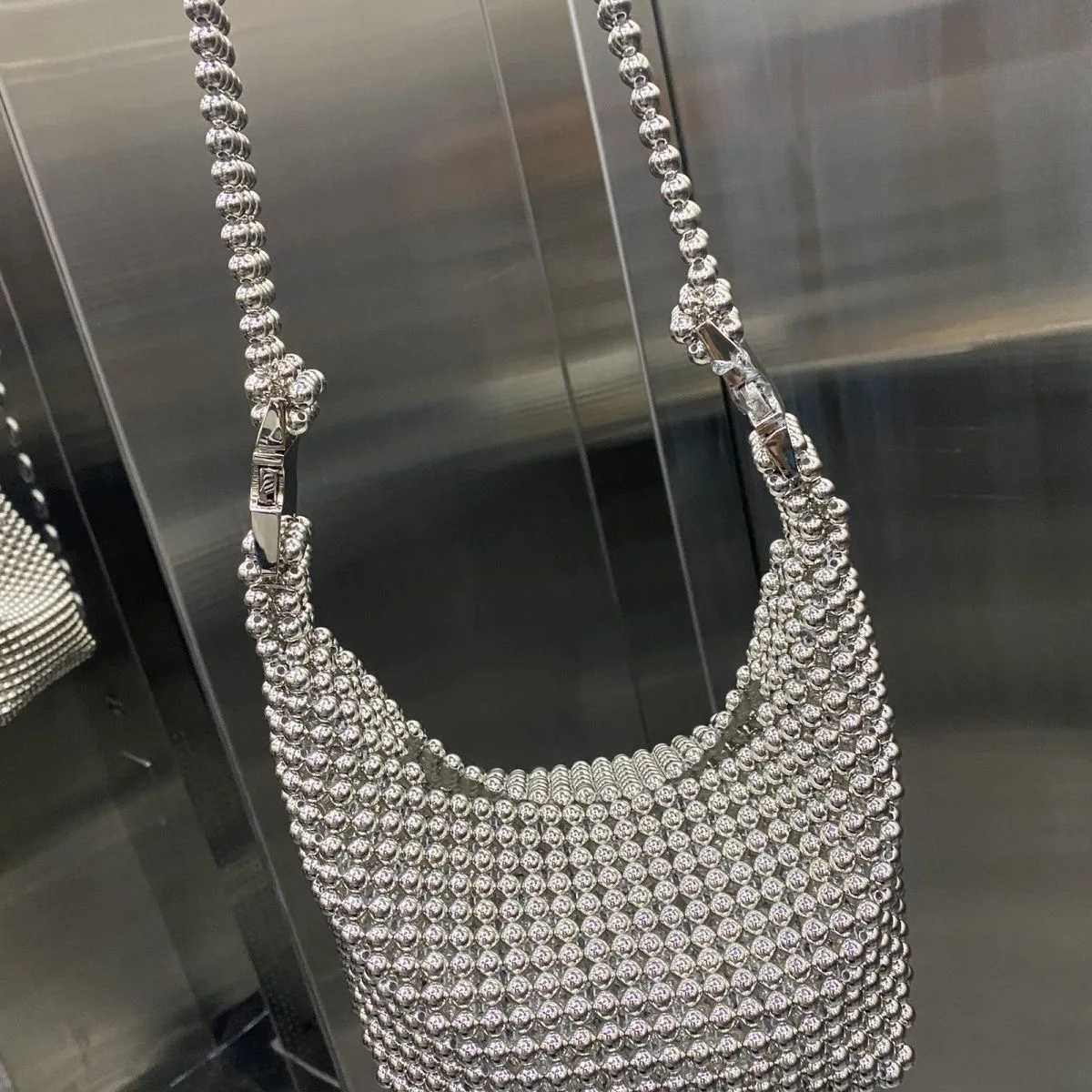 CMM New Silver Beaded Handbags for Women Fashion Trendy Portable Purse Party Beading Shoulder Tote Bags 240910