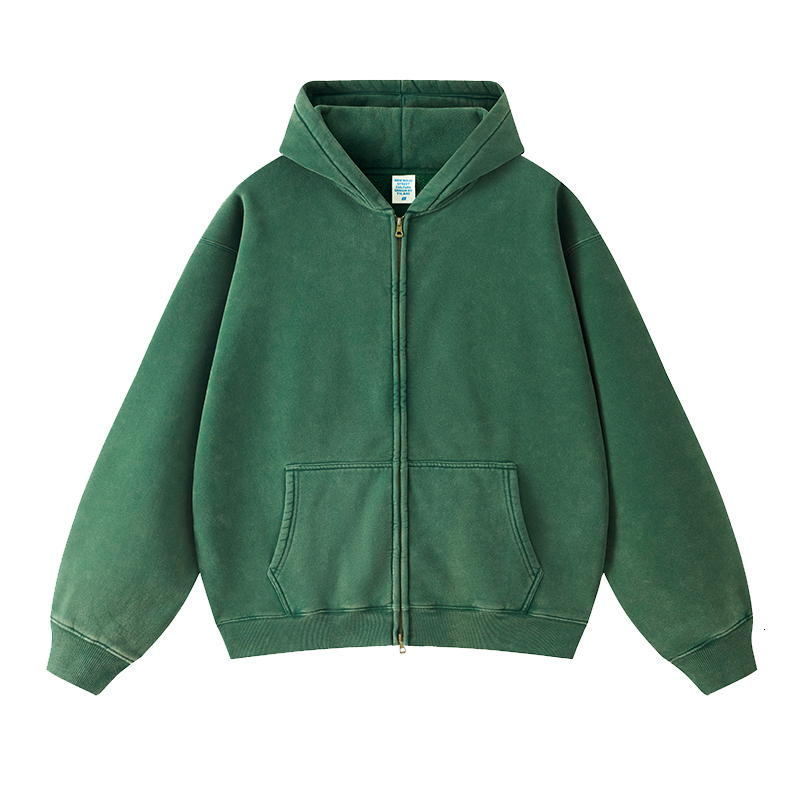 Men's Hoodies Sweatshirts Wholesale streetwear heavyweight oversized no string zip up vintage acid wash mens hoodie z241026