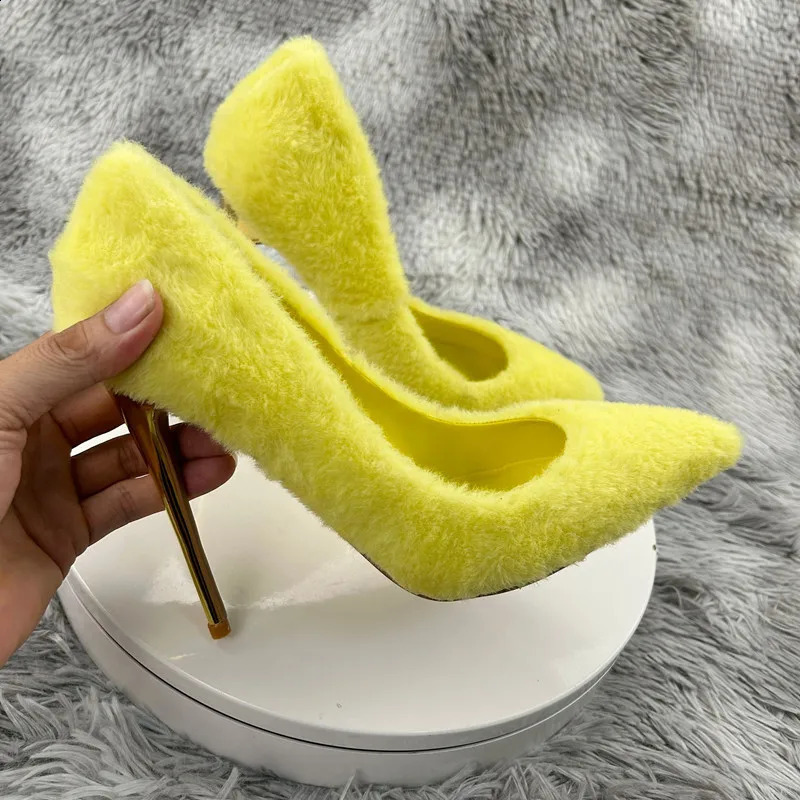 NoEnName_Null-Wedding Shoes High Heels Platform Pumps Woman Party Dress Stiletto White plush high-heeled shoes 12cm 240904