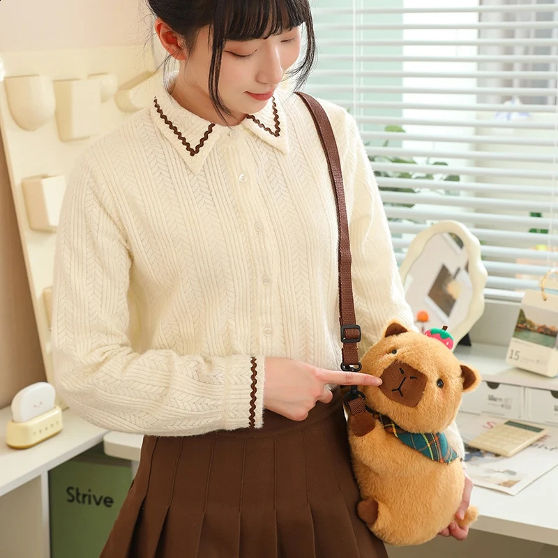 Highland Cow Kawaii Capybara Plush Backpacks Cute Animals Fuzzy Phone Bags Brown Capibara School Bags Childreen Birthday Gifts 240906