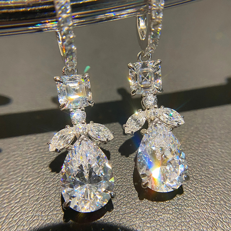 2024 Fashion Accessories Stunning Luxury Ladies Jewellery 925 Sterling Silver Water Drop 5A Cubic Zircon Party Leaf Women Wedding Clip Dangle Earring 