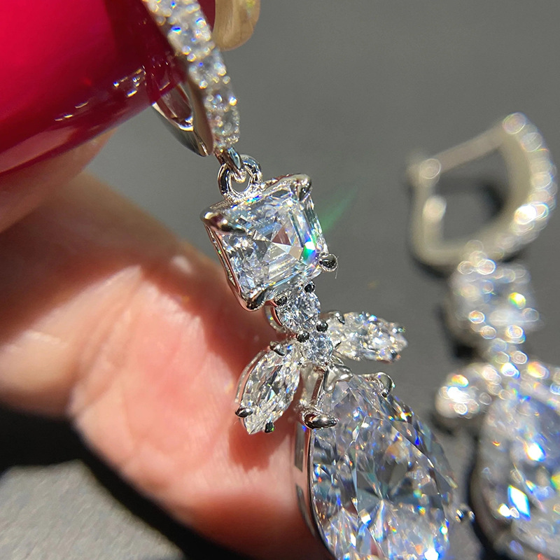 2024 Fashion Accessories Stunning Luxury Ladies Jewellery 925 Sterling Silver Water Drop 5A Cubic Zircon Party Leaf Women Wedding Clip Dangle Earring 