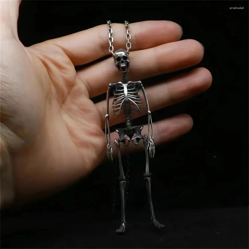 Pendant Necklaces 1pc Oversized Movable Human Skeleton Necklace Suitable For Men's Gothic Punk Style Halloween Hip-hop Jewelry