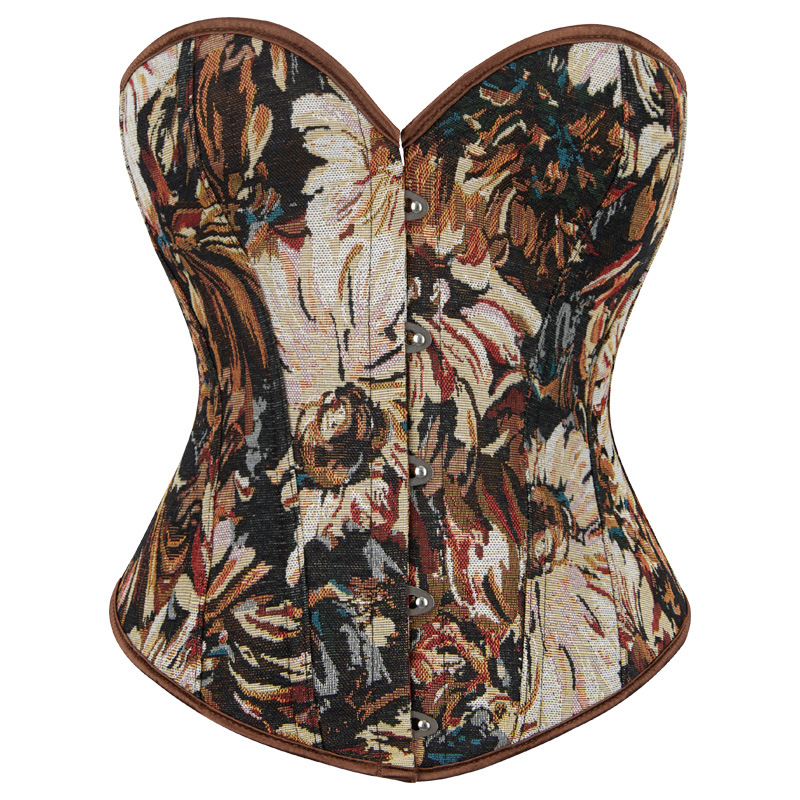 Multicolor Vintage Women's Oil Painting Inspired Renaissance Jacquard Overbust Corset XS-XXL