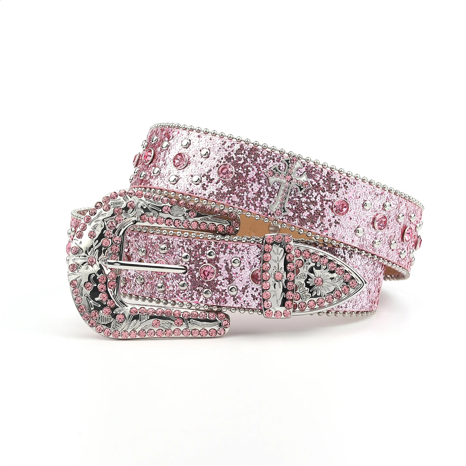 Pink Yokogawa Rhinestone belt sparks punk rock infused mens jeans belt 240909