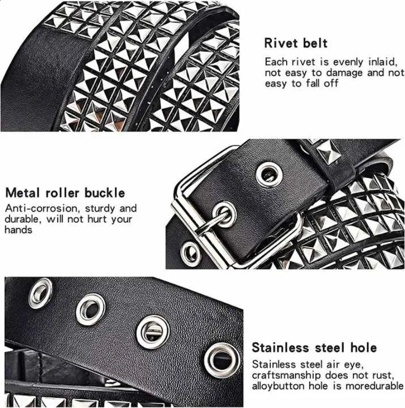 10 pieces of metal punk stone stud straps bright colored pyramid stud straps mens and womens belts 240909