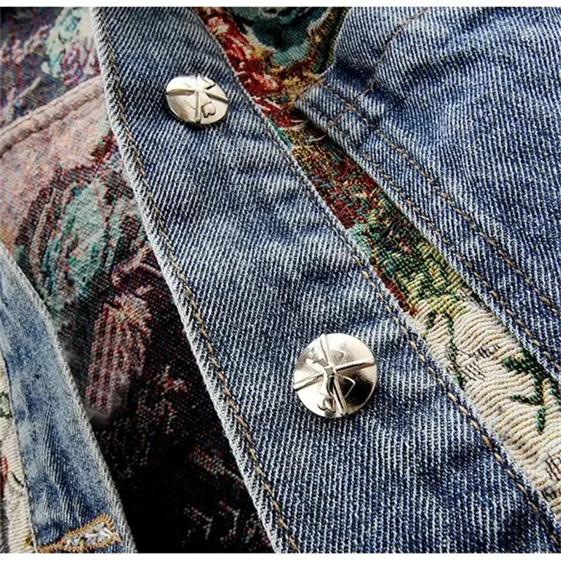 2024 Spring Autumn New Print Denim Jacket Splicing Long Sleeve Lapel Pocket Denim Tops Women's Short Jacket Fashion Cowgirl Coat