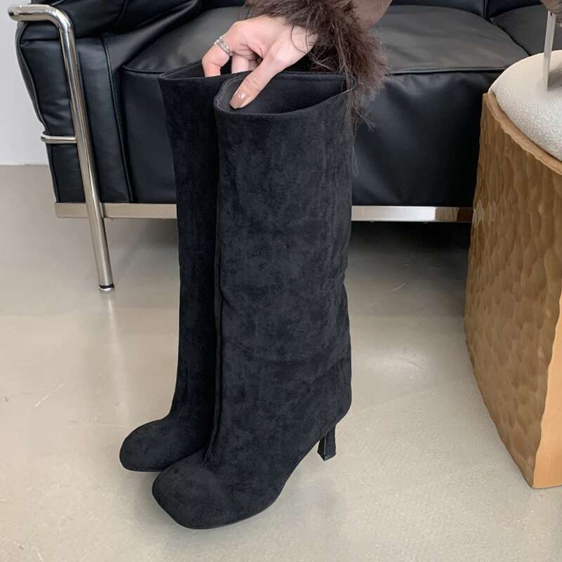 Winter Street Style Round Toe Knee-High Women Boots Punk Thin High Heels Shoes Female Long Booties Atos De Mujer
