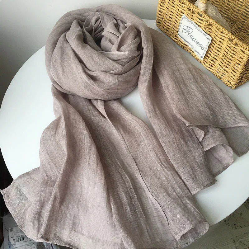 Large Size 100% Linen Scarf Solid Color Plain Long Scarves Shawl Wraps Women Man Winter Warm Foulard Bufandas 240909