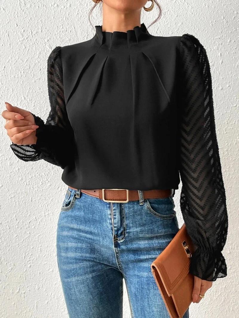CNLONGBIDA Women's Blouses Fashion Black Office Ladies Tops And Women 2024 Autumn Casual Long Sleeve Top Femme Chiffon Shirt Elegant Blouse Woman