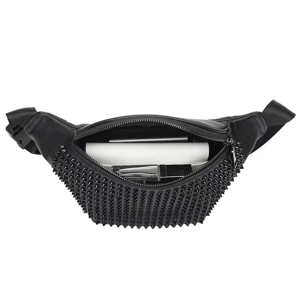 Guangzhou High Quality Y2K Punk Style Rivet Fanny Bag Waist Purse Black Chest Bag For Men Women 240910