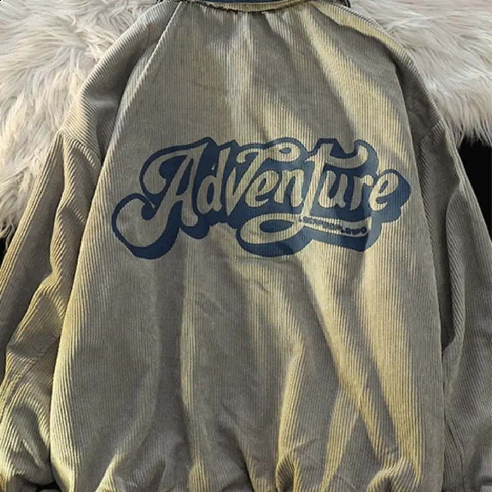 American retro high street baseball mens and womens uniform jackets for spring and autumn casual oversized loose corduroy jackets and tops 240909