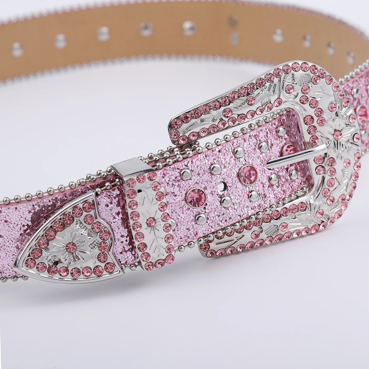 Pink Yokogawa Rhinestone belt sparks punk rock infused mens jeans belt 240909