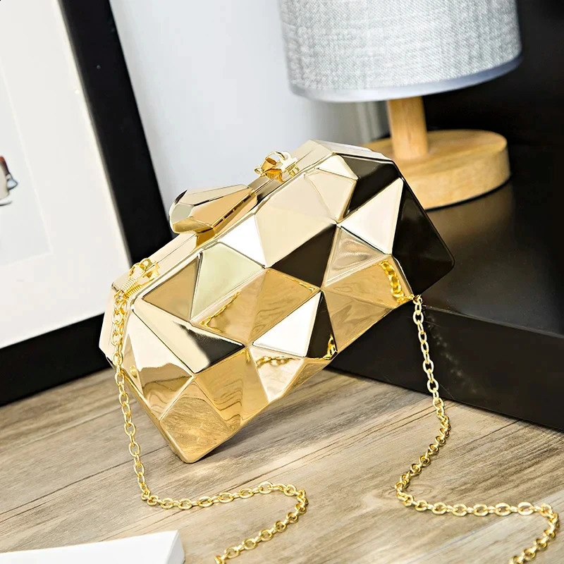 Golden Acrylic Box Geometric Night Bag Clutch Agent Chain Womens Party Shoulder WeddingDateParty 240910