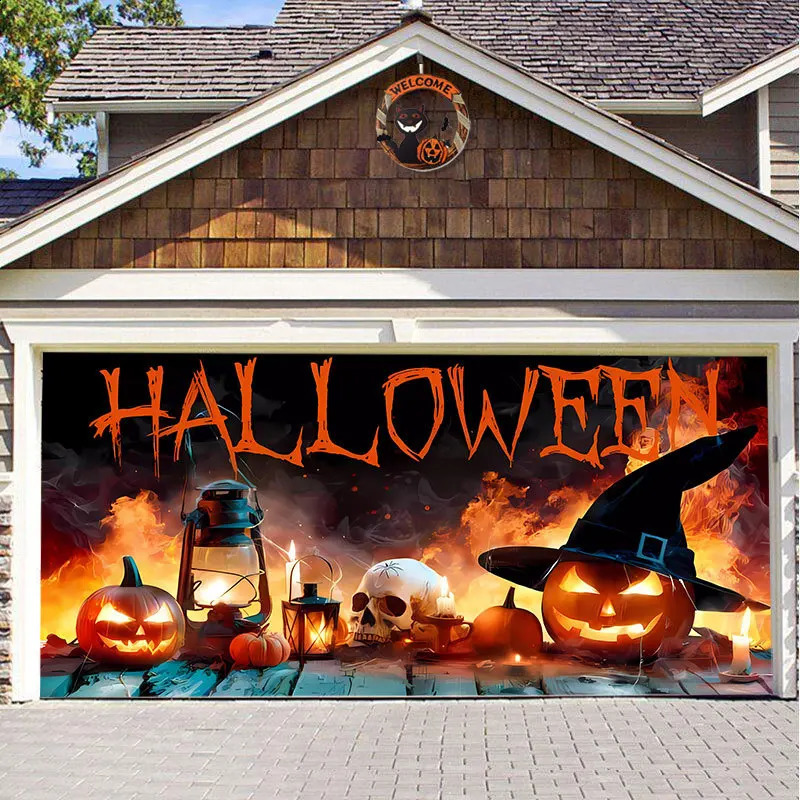 Happy Halloween Garage Door Banner Mural Horror Pumpkin Horror Halloween Garage Door Banner Mural Halloween Decoration 240909