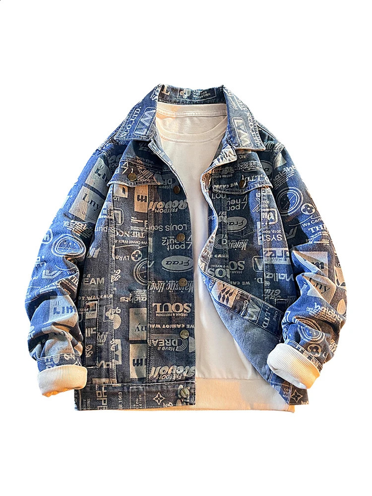 Mafokuwz Printing Mens Denim Jacket Spring and Autumn Fashion Youth Handsome Korean Street Denim Jacket 240906
