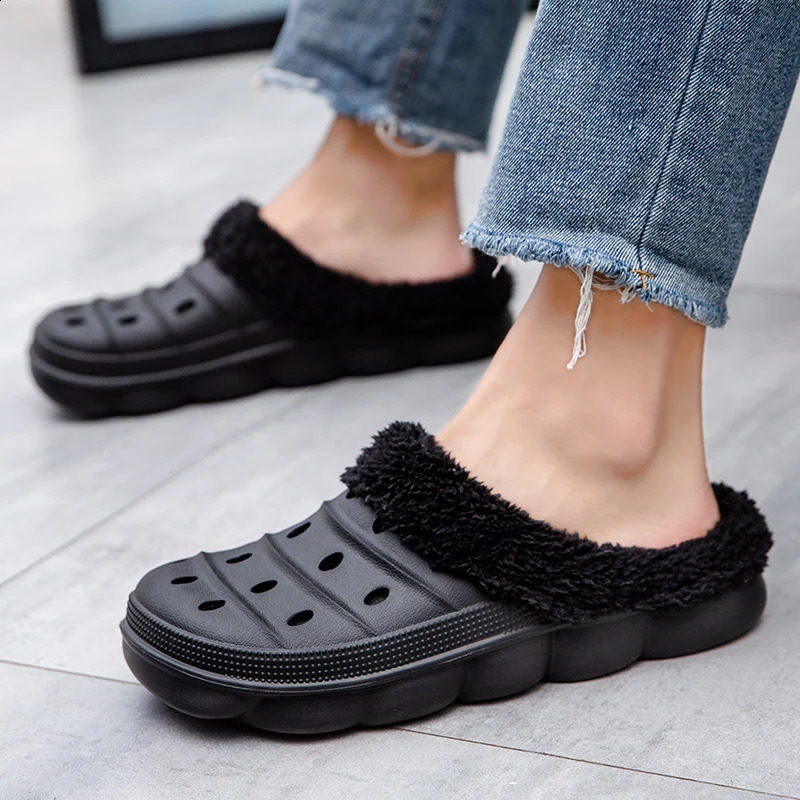 Winter mens and womens warm fur slider unisex comfortable indoor cotton shoes mens casual plush slider fur Clogs 45 240909