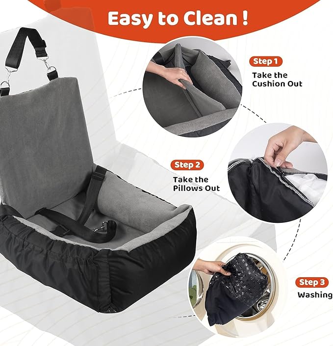 Pet Car Seat with Storage Pockets and Clip-On Safety Leash, Washable Coral Fleece Dog Booster Seat for Small Medium Dogs, Small Dog for Travel Dog Car
