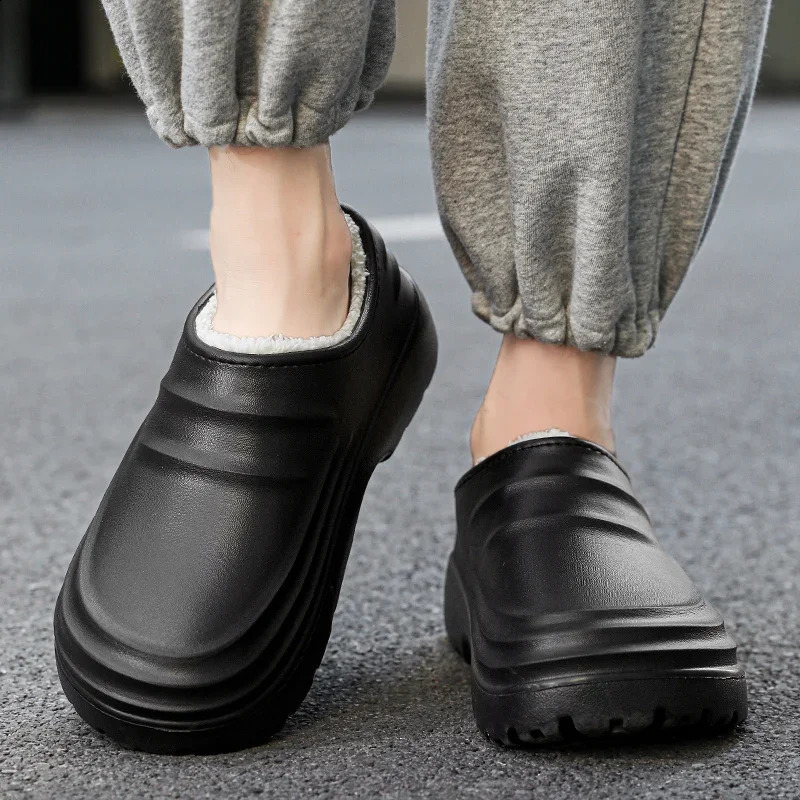 Mens garden shoes womens chef shoes winter warm chloroprene rubber waterproof kitchen slippers anti slip household slippers 240914