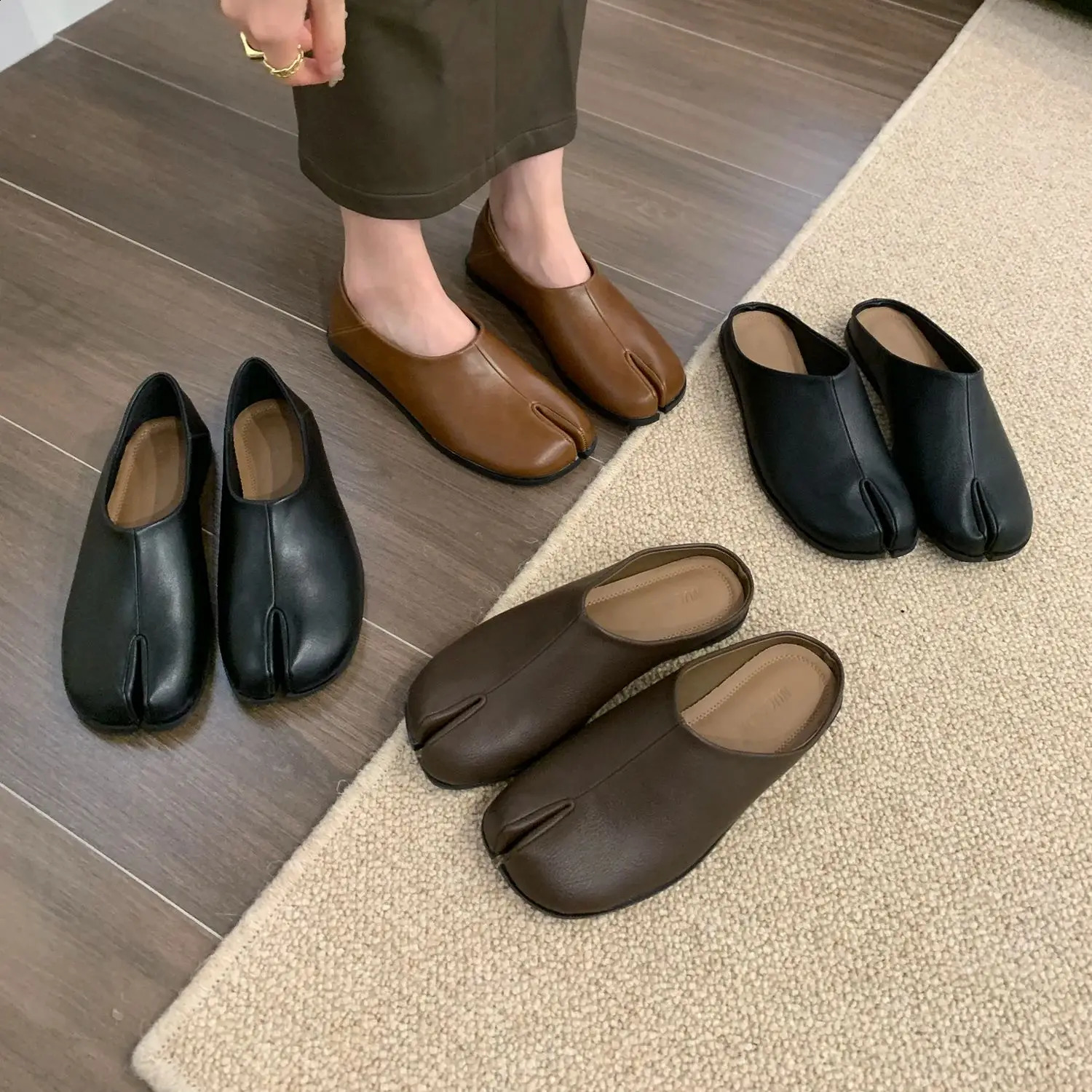 Bailamos Women Tabi Ninja Flats Split Slippers Round Toe Shallow Lazy Slip On Boat Mules Shoes Soft Loafers Mujer 240906