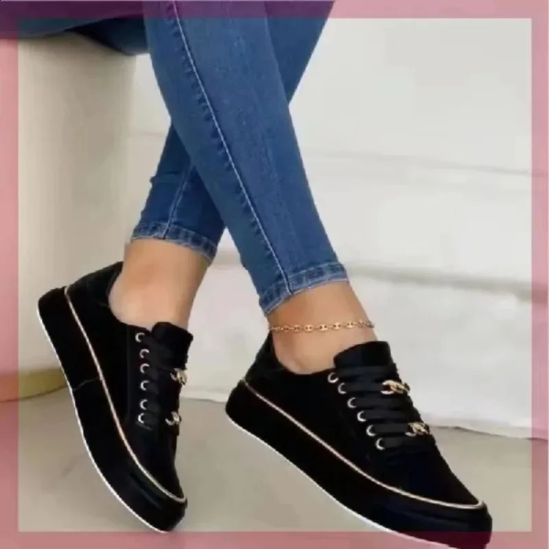 Womens platform shoes round toe lace flat sports shoes fashionable leather casual womens vulcanized shoes Plus size 36-42 241008