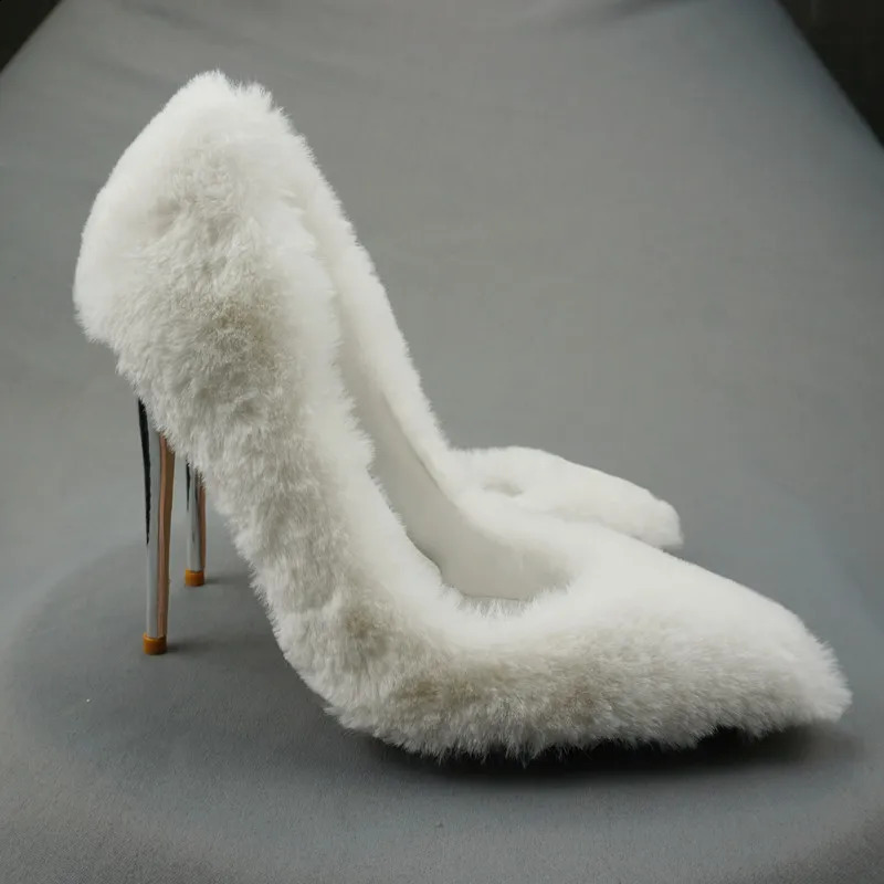 NoEnName_Null-Wedding Shoes High Heels Platform Pumps Woman Party Dress Stiletto White plush high-heeled shoes 12cm 240904