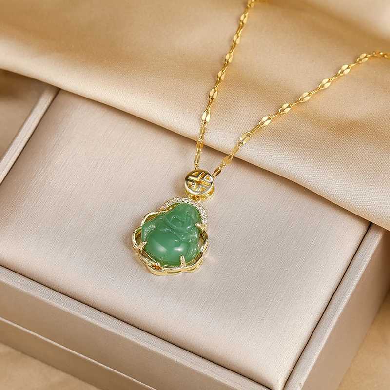 New In Safe Guard Lucky Maitreya Buddha Pendant Stainless Steel Necklaces For Women Vintage Style Female Birthday Gift JewelryX240910